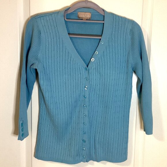 Ciera + Co Women's 3/4 Sleeve Cardigan Blue Size S/P Business Casual Button Down - Picture 1 of 7